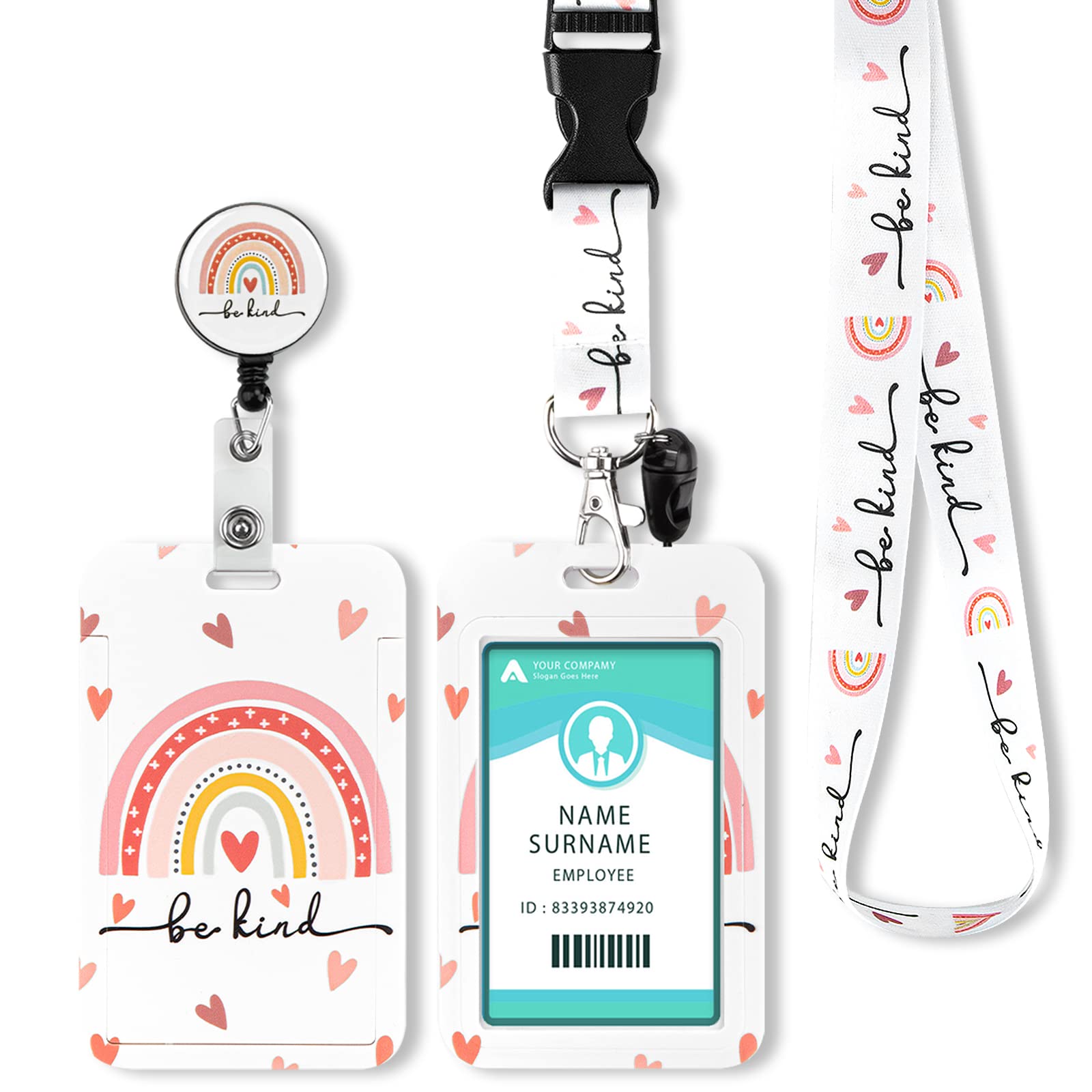 Lanyard with Card Holder, Adjustable Retractable Lanyards ID Badge Holder, for ID Card, Office, School(Pink Rainbow) — image 1