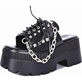 Gothniero women black platform sandals goth chunky wedge heel summer sandals girls gothic punk platform sandals for women metallic spider buckles slides size 5.5-11