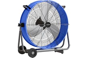 FANQIEBROS 24" Heavy Duty Metal Drum Fan, 8800 CFM High Velocity Floor Fan, 3-Speed, 360° Adjustable Tilting Movable Industrial Drum fan for Commercial, Residential, Warehouse, Patio, Shop, Garage, Barn