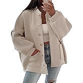 Faleave Women's Oversized Button Down Jacket Lantern Long Sleeve Coat Fall Winter Mock Neck Casual Outerwear with Pockets(Apricot-XS)