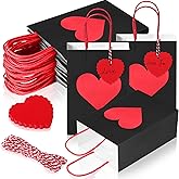 Hillban 24 Pcs Valentine Gift Bags with Tags 3 x 6 x 8 Inch Red Pink Heart Candy Goodie Favor Paper Bags with Handles for Valentine Wedding Children's Day(Heart,Black, Red)