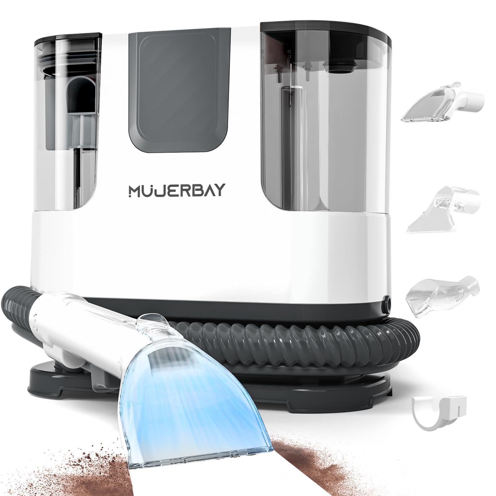 Upholstery Carpet Cleaner, MUJERBAY 12Kpa Portable Spot and Stain Cleaner, Easy Move with Universal Wheels & Handle, 1.23-inch Deep Cleaning Machine for Couch, Stairs, Car and Pet Messes.Pure Black