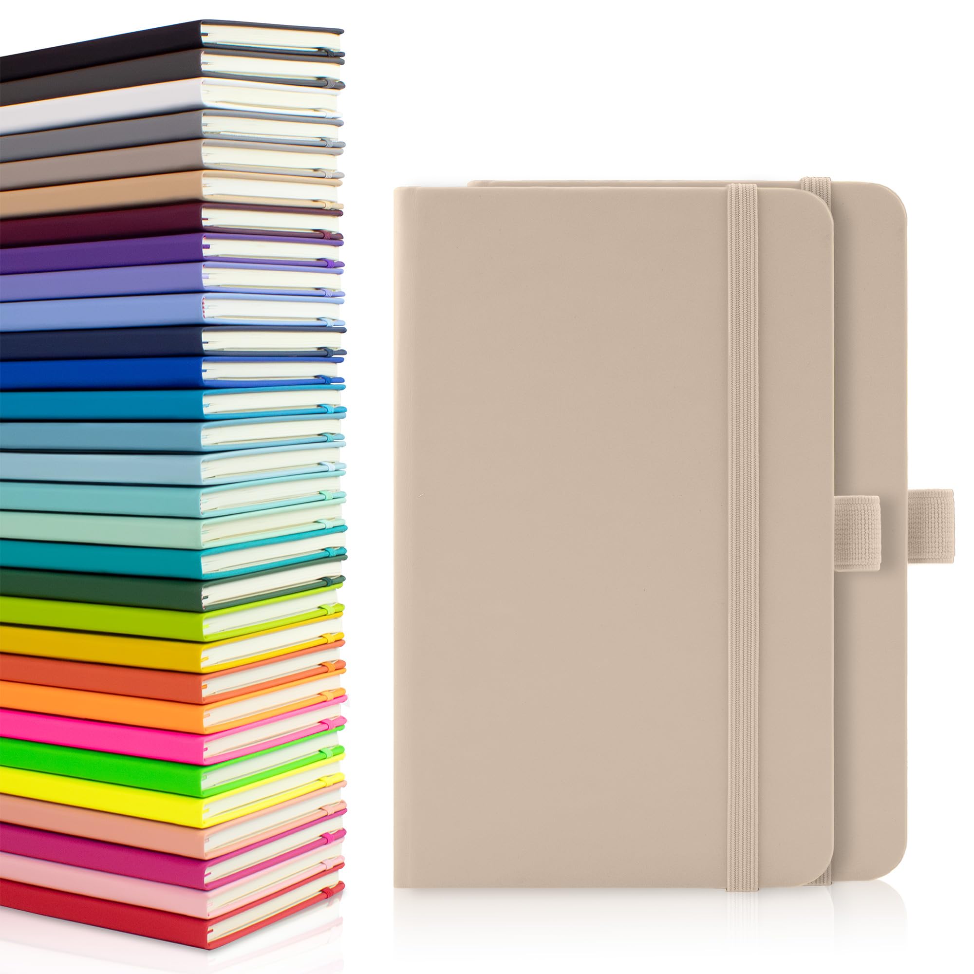 Notes London 2 x A6 Notebooks, Double Pack with Lined Pages, Pen Loop and Expandable Paper Pocket Hardback Medium Journal New Notepad Note Book Notes Diary Pad (Pastel Mushroom) — image 1