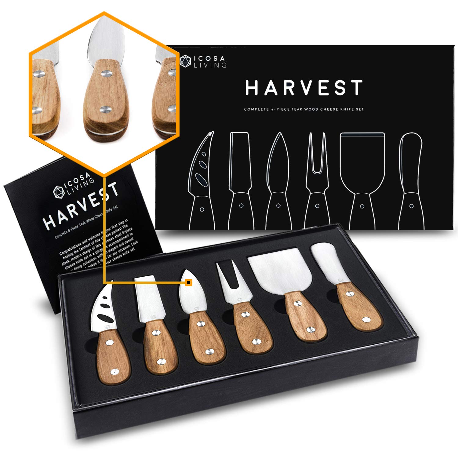 HARVEST Premium 6Piece Cheese Knife Set Complete Stainless Steel