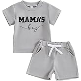 FOCUSNORM Toddler Baby Boy Summer Clothes Embroidered Waffle Short Sleeve T-Shirts Elastic Shorts Newborn Infant Boy Outfits