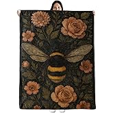 Oertud Bee Gifts, Bee and Vintage Floral Theme Flannel Blanket for Women, Flower Birthday Throw Blankets for Kids, Girls, Travel Camping Sofa Living Room Decor 50x60 in