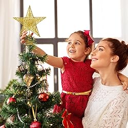 Christmas Tree Toppers Xmas Glitter Gold Hollow