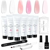 Makartt Poly Nail Gel Kit For Starter: 6 Pcs Nail Extension Gel | Clear Pink White Colors, Nail Strengther, All in One Set, Slip Solution, Base &amp; Top Coat, Long-Lasting, Salon Home DIY