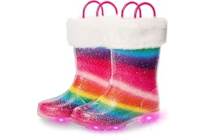 EUXTERPA Toddler Kids Light Up/Solid Color Rain Boots Waterproof Warm Fleece Lined Boots for Boys Girls Winter Snow Boots