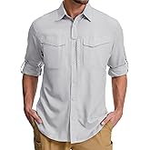 mixtiq Men's Sun Protection Safari Shirts Long Sleeve UPF 50 UV Quick Dry Travel Hiking Fishing Shirts with Zipper