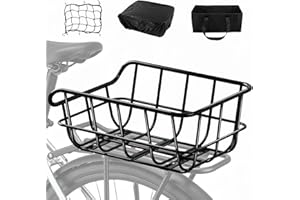 Bike Basket Rear Rack Bike Basket with Cargo Net and Liner Large Bicycle Basket Heavy Duty Bicycle Rear Basket with Liner Wat
