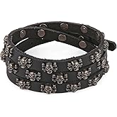 HZMAN Black Leather Bracelet for Men Gothic Punk Wristband Cuff Bracelet Adjustable Multi-layer Wrap Bracelets