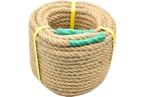 JFFLYIT Jute Rope Natural Jute Manila Rope Nautical Hemp Rope Twisted Natural Thick Heavy Duty Rope for Crafts, Bundling,Anchor, Hammock, Nautical, Cat Scratching Post, Railings,Decorate (1/2 in X 100 Ft)