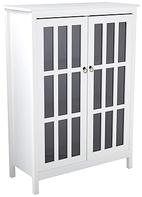 Target Marketing Portland Tall China Kitchen Cabinet, White/Gray