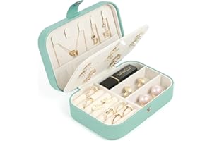SLOZO Travel Jewelry Box, Small Jewelry Organizer Boxes for Women Girls, 2 Layer Travel Jewlery Case, PU Leather Mini Portable Jewerly Storage Display Holder for Earrings, Ring, Necklaces, Bracelets - Green