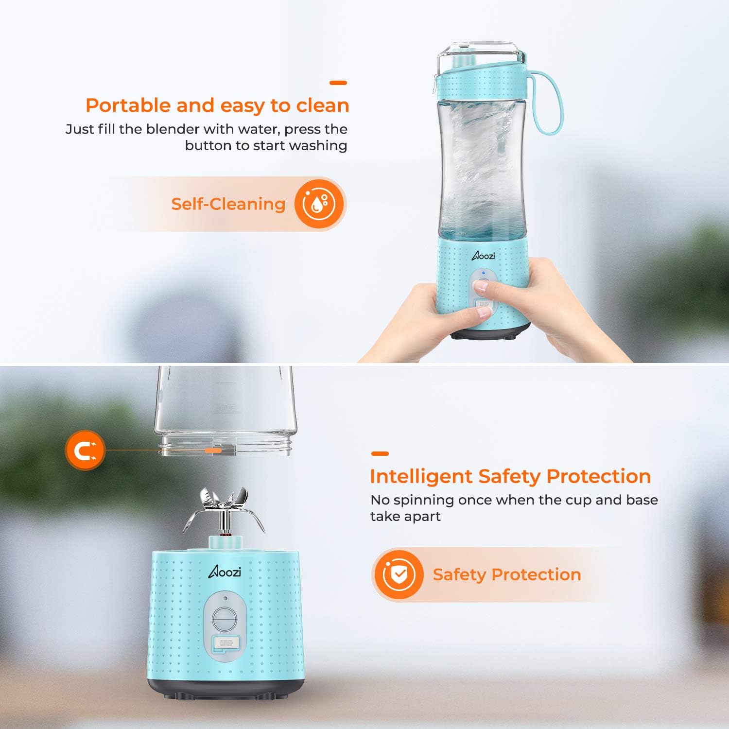 Portable Blender, Personal Size Blender Smoothies and Shakes, Mini Blender 4000mAh USB Rechargeable with Six Blades, Handheld Blender Sports, Travel, Gym (Blue): Kitchen & Dining