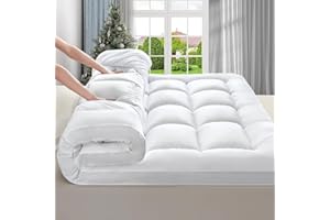 STWIENER Extra Thick Queen Mattress Topper, Breathable Ultra Soft 1300 GSM Down Alternative Filled Fitted Mattress Protector 8-21" Deep Pocket, Comfort Support Back Mattress Pad Cover (60x80 in,White)