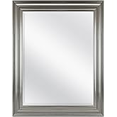 MCS Ezra 22.66x28.66 Large Wall Mirror, Brushed Nickel & Beveled Detail Mirror, Vertical & Horizontal Wall Hanging Mirror for