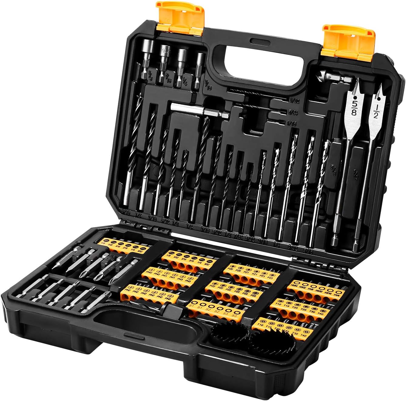 DEKO Drill Bit Set Mixed Accessory Set, 99 Pieces, HSS Drill Bits Multifunctional Drill Bit Set Screwdriver Bits Set, Includes Hole saws,Masonry Drill Bits, Wood Drill Bits, etc.