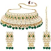 Aheli Traditional Kundan Choker Necklace Dangle Earring & Maang Tikka Ethnic Bharatanatyam jewellery set Gift for Women