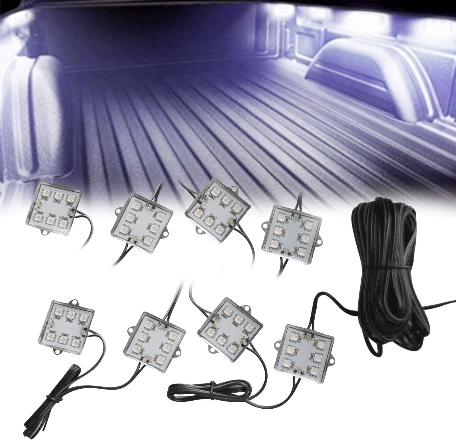 Kingshowstar 8pc Pick-up Truck Bed/Rear Work Box - 48 White LED Lighting System Light Kit