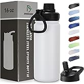 DOMICARE 16 oz Kids Water Bottle for School Stainless Steel Double Wall Vacuum Insulated Water Bottle with Straw lids & Spout Lid, Leakproof BPA Free (White,1)