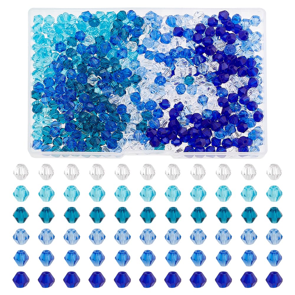 PH PandaHall 600PCS Bicone Crystal Bead, 6mm Blue Faceted Glass Bead 6 Colors Sea Loose Beads Craft Spacer Beads for DIY Craft Summer Bracelet Necklace Earring Keychain Jewellery Making Bags
