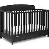 Graco Benton 5-in-1 Convertible Crib with Drawer, Black | GREENGUARD Gold Certified, Converts from Baby Crib to Toddler Bed, Daybed and Full-Size Bed, Full-Size Nursery Storage Drawer