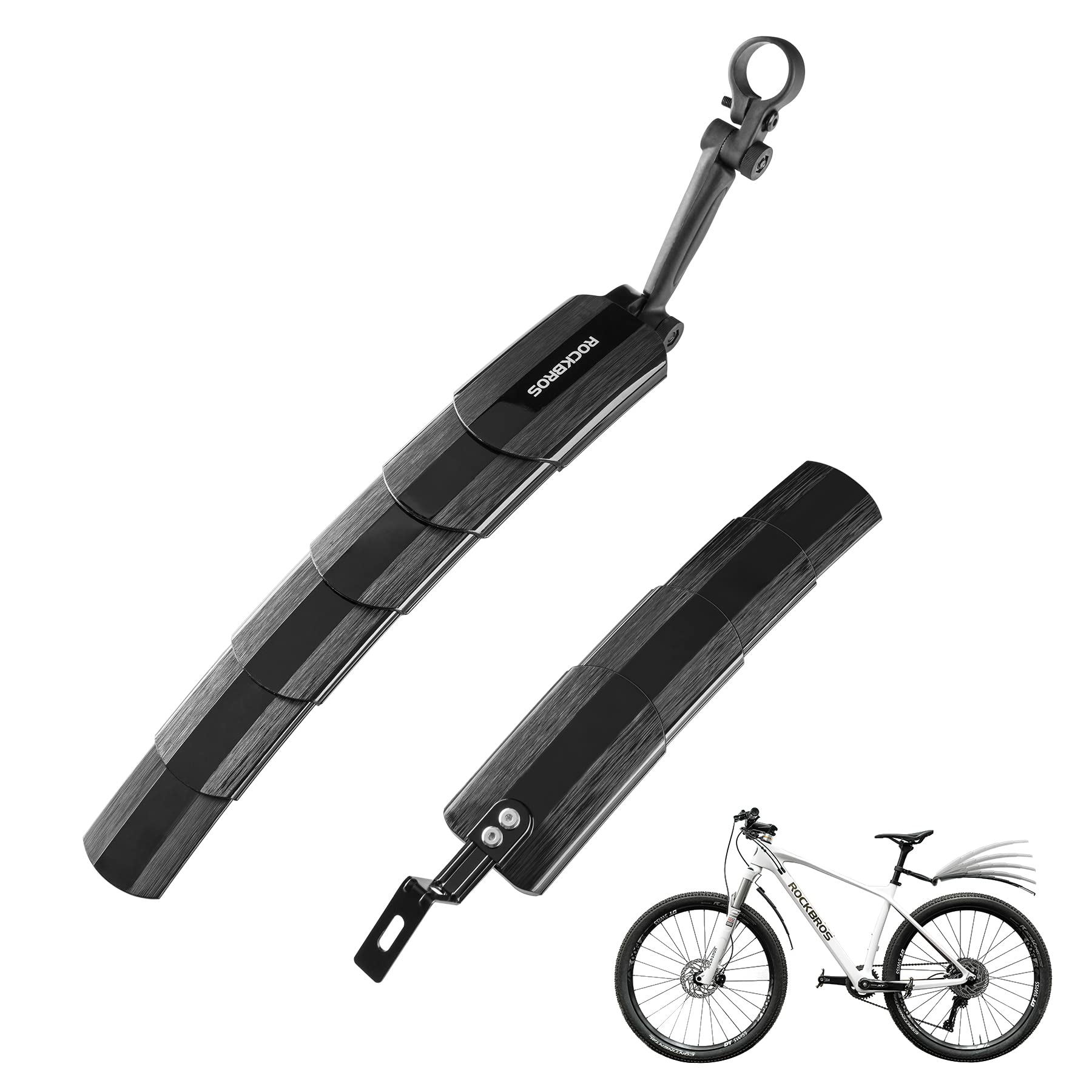 ROCKBROS Bicycle Mudguard Set Bike Front and Rear Mud Guard Fenders Universal Mudguard for Mountain Bikes, City Bikes, Children's Bikes, Adjustable and Retractable Bike Mudflap