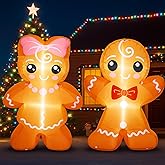Leyndo 2 Pcs 4 FT Christmas Inflatable Gingerbread Man Outdoor Decoration Blow up Yard Decorations Cute Gingerbread Inflatable with Build-in LEDs for Xmas Winter Holiday Party Garden Lawn House Decor