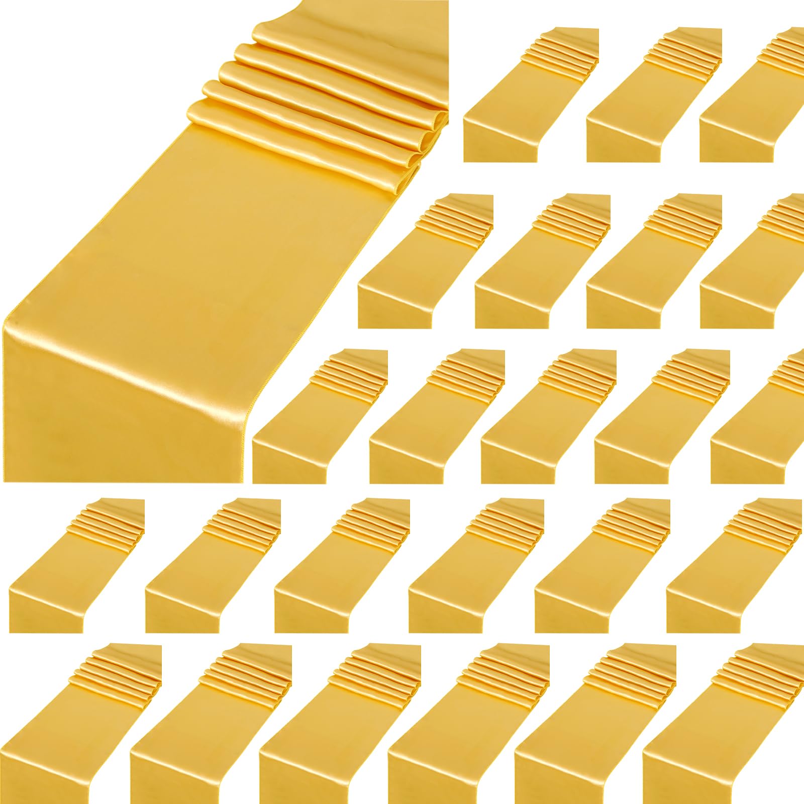 24 Pack Satin Table Runners 12 x 108 inches Long Silk and Smooth Fabric Gold Table Runner for Wedding Party Banquet Birthday Graduations Decor Image