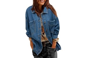 Sidefeel Women's Jean Jacket Oversized Boyfriend Button Up Long Sleeve Split Zimbaplatinum Denim Jackets