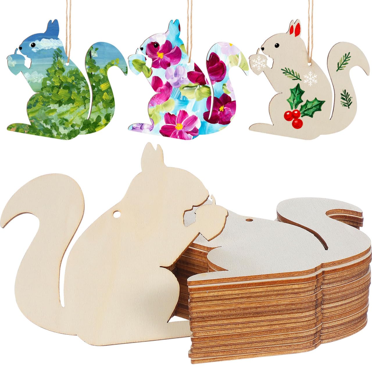 20pcs Squirrel Wooden Cutouts Wooden Animal Slices Squirrel Shaped Blank Wood Pieces Unfinished Animal Cutouts Shapes Tags