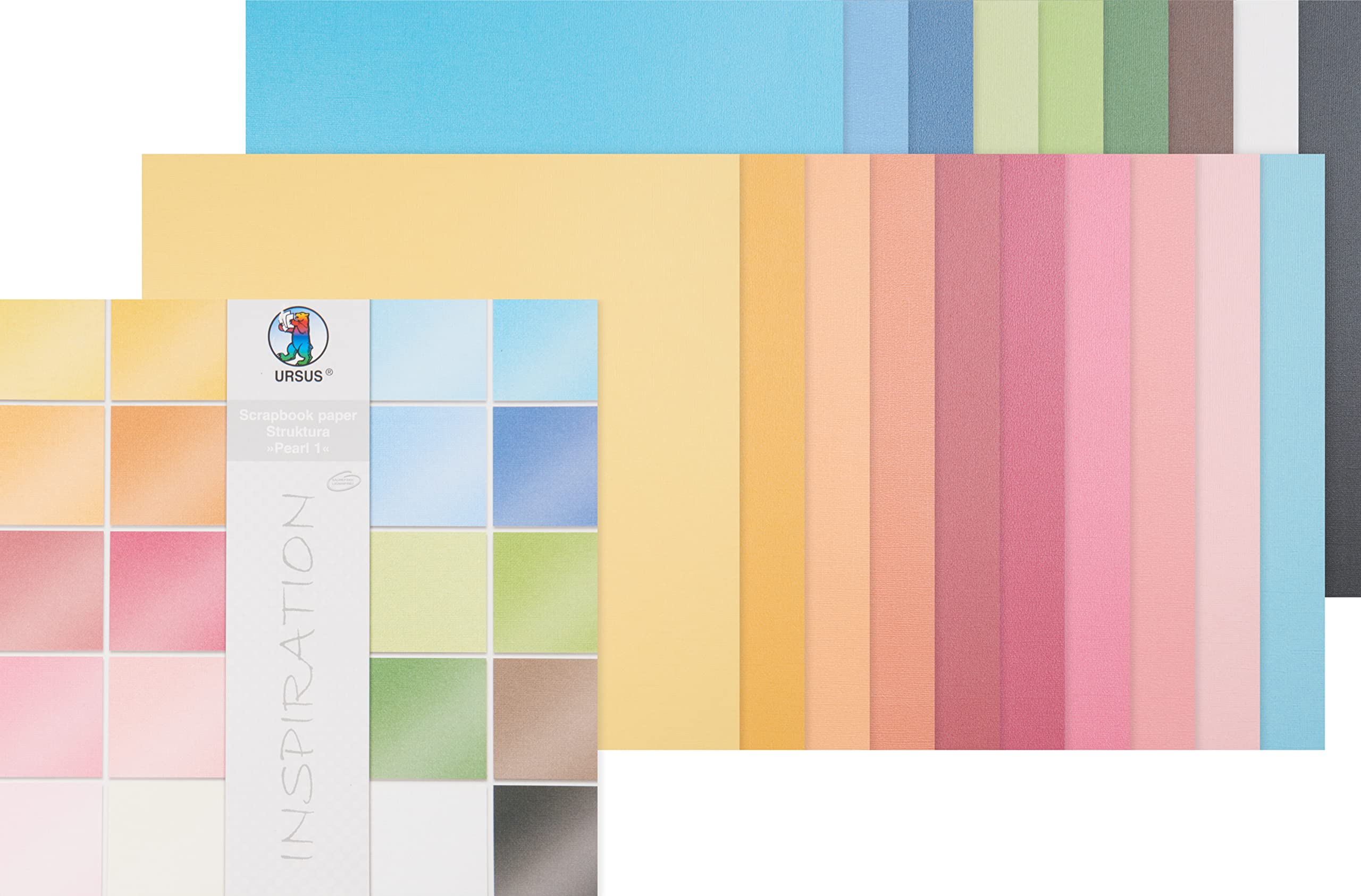 Ursus 81320099 Scrapbook Paper Block Structure Pearl 1, Approx. 30.5 x 30.5 cm, 20 Sheets Assorted in 20 Colours — image 1