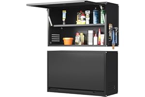 Coolsun Metal Wall Cabinet, Garage Wall Cabinet with Up-Flip Door, 19.7" H Wall Mounted Metal Storage Cabinet for Kitchen,Garage,Basement,Ware House Assembly Required (Black 19.7" H)