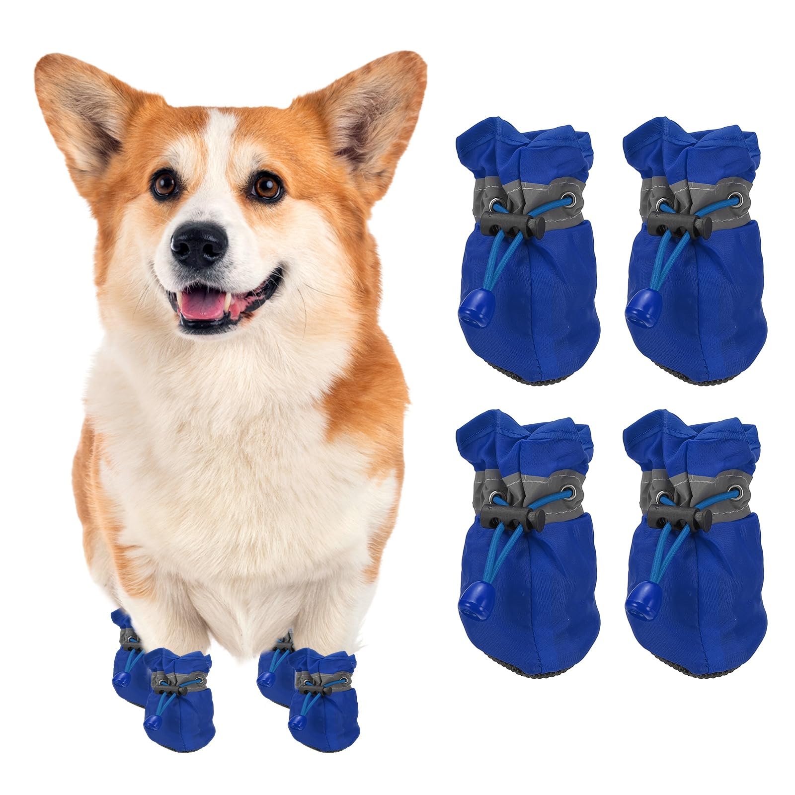 Photo 1 of PETAXCELL Dog Shoes Dog Boots, Paw Protector Anti-Slip Sole Winter with Reflective Strap Waterproof Soft, (4Pcs, Oxford, 1.7x1.3, Blue), for Small Medium Puppies/Walking/Outdoor/Hardfloor