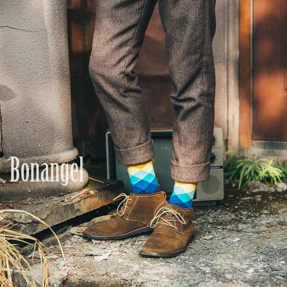 Bonangel Men\'s Fun Dress Socks - 10 Pairs Colorful Funny Novelty Crazy Crew Socks Packs with Cute Argyle Pattern (10 pairs-Mix 6)