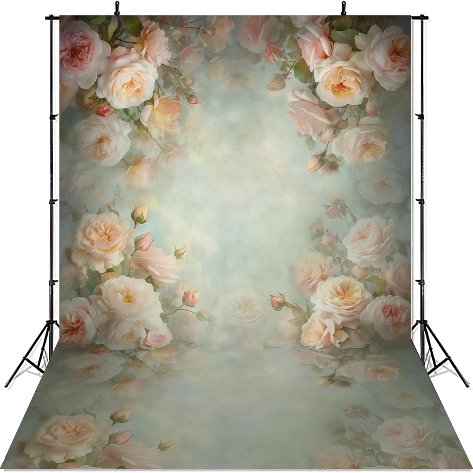 Photo 1 of Mocsicka Abstract Floral Backdrop for Photography Retro Green Spring Watercolor Painting Floral Background Newborn Baby Shower Princess Girls Portrait Decoration Backdrop