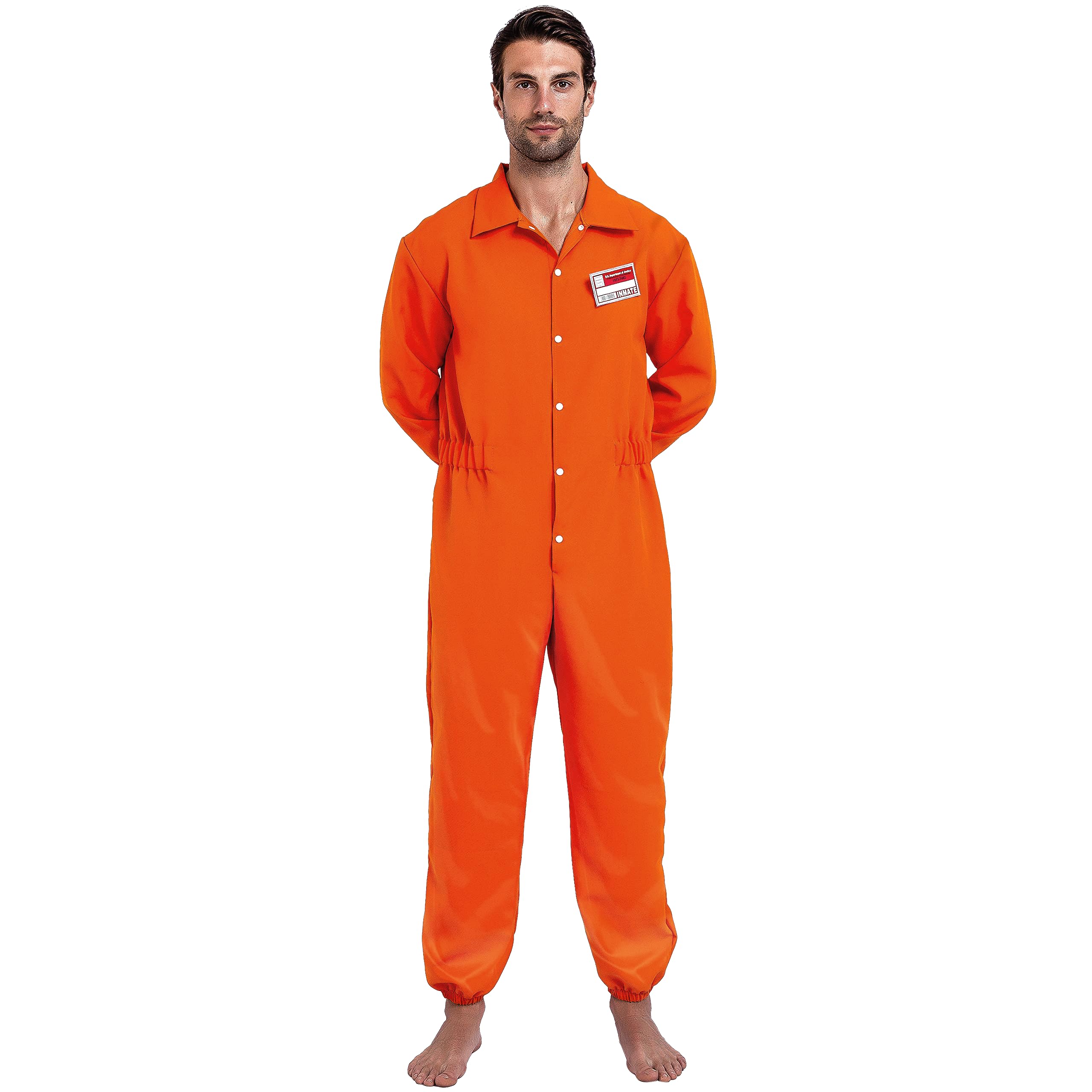 Men's Orange Prisoner Costume – Adult Convict Jail Jumpsuit – Sizes M, L, XL