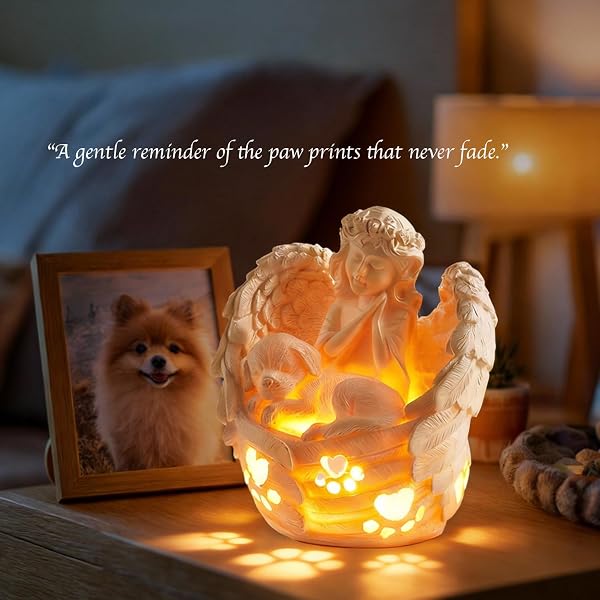 AQNTQCN DOG MEMORIAL GIFTS FOR LOSS OF DOG, PET MEMORIAL GIFTS FOR DOGS, RESIN ANGEL STATUES WITH LED CANDLE, PET SYMPATHY GIFT(LARGE), FOR HOME DECOR OR DESK (LARGE)
