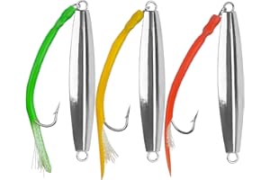 JOGFFDE Diamond Jigs Saltwater Fishing Lures,Casting Jigging Spoon with Split Tube Tail Stainless Steel Hook Metal Jig Spoon Baits for Deep Sea Offshore Surf Fishing Bottom Sinking