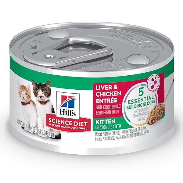 HILL’S SCIENCE DIET KITTEN, KITTEN PREMIUM NUTRITION, WET CAT FOOD, LIVER & CHICKEN MINCED, 2.9 OZ CAN, CASE OF 24
