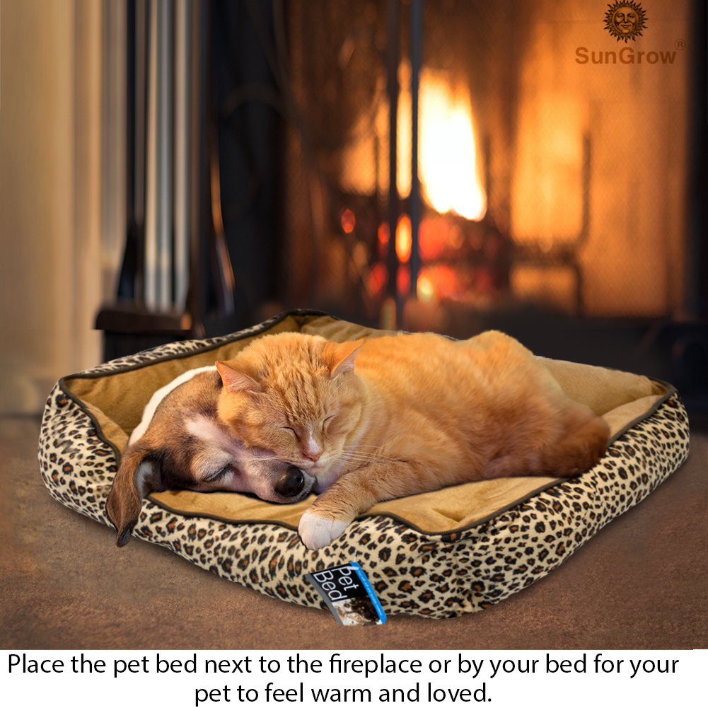 Cozy and Attractive Leopard Print Pet Bed by SunGrow - Easy to Clean Plush Luxury Lounge Bed - Conveniently sized at 20”x19”x5” to provide Comfort and Security to Small or Medium Sized Cats and Dogs