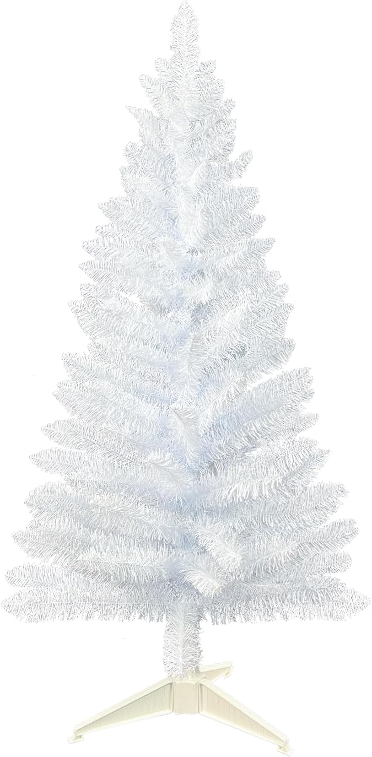 Trees - liguanow Artificial Halloween Christmas Tree 4ft White Xmas Pine Trees with Stand Small Mini Christmas Tree for Home Office Party Holiday Supplies Indoor Outdoor Christmas Decorations Ornaments