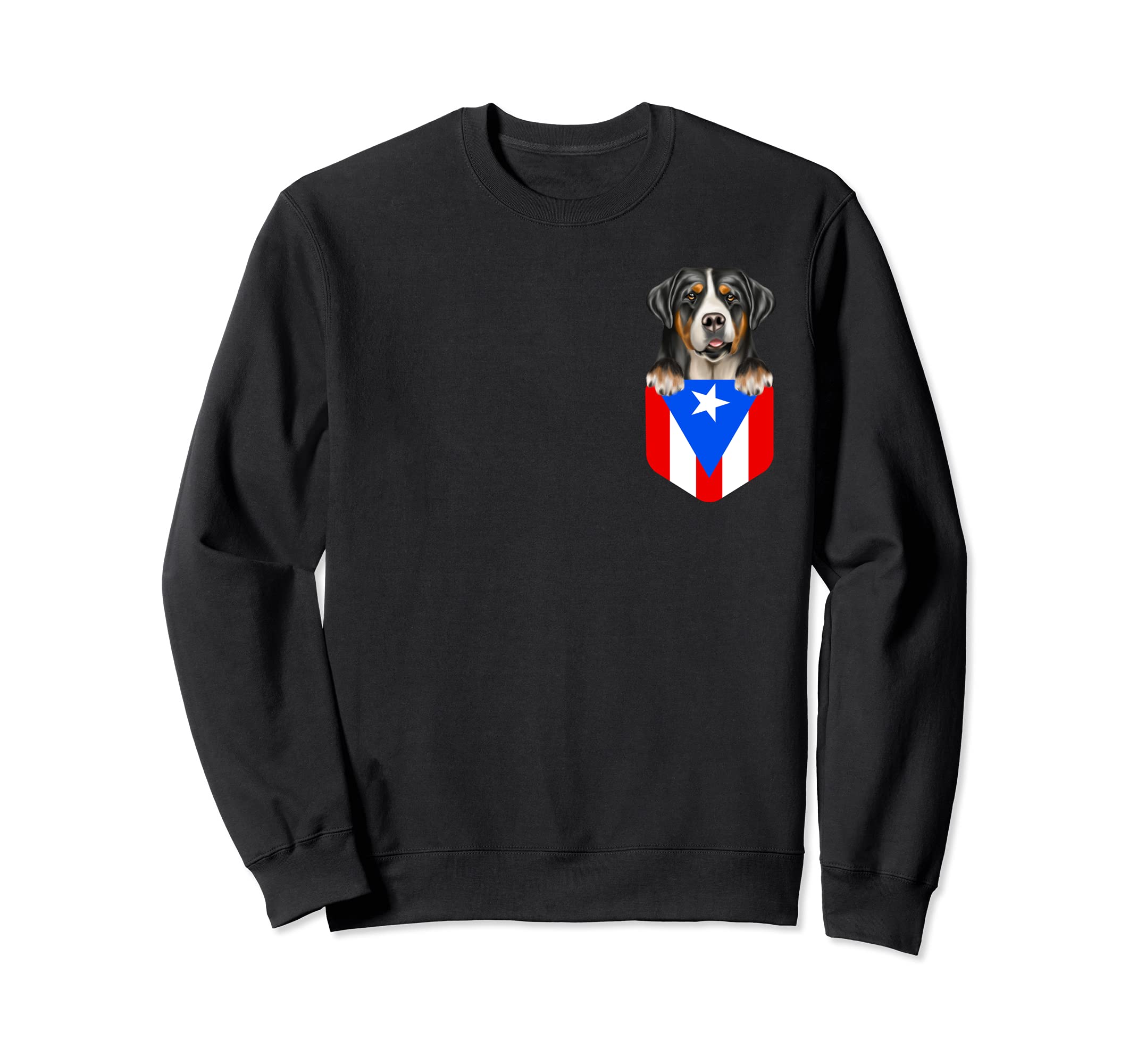 Puerto Rico Flag Greater Swiss Mountain Dog Dog In Pocket Sweatshirt