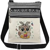 XiaoGalaee Cartoon Owl with Cupcake Print Women Crossbody Bag Adjustable Men Shoulder Bag with Zipper Purse Owl Lovers Great Birthday Gift