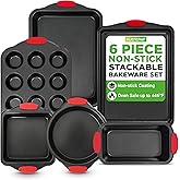 NutriChef Baking Set - 6 Piece Bakeware with Nonstick Carbon Steel for Easy Release and Cleanup, Durable and Versatile Design, Includes Cookie Sheet, Loaf Pan, Muffin Tin & More