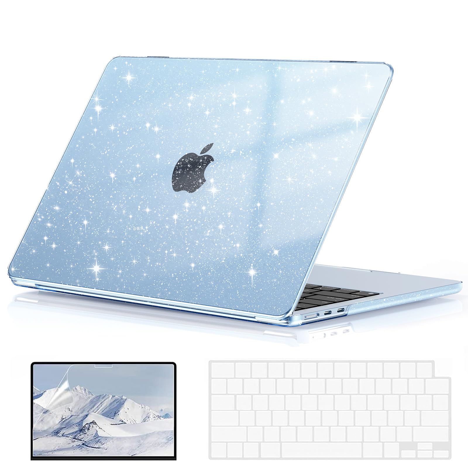 Photo 1 of EooCoo Case Compatible with MacBook Air 15 inch M4 2025 2024 2023 Release A3241 M3 A3114 M2 A2941, Glitter Plastic Hard Shell Case + Keyboard Skin + Screen Protector, Sparkly SkyBlue