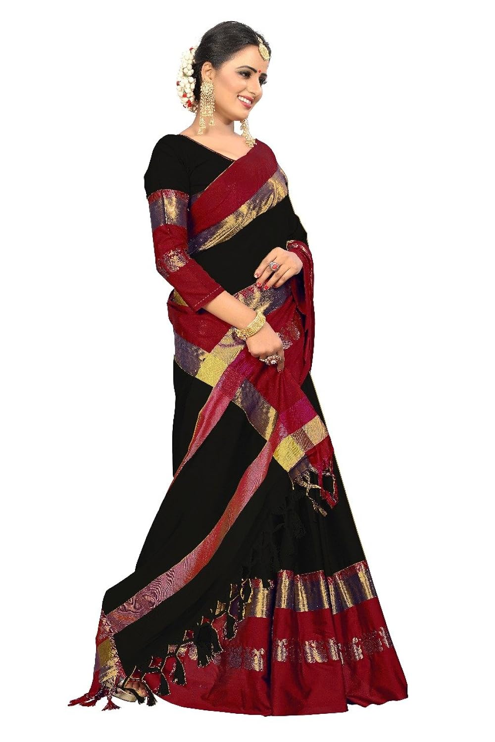 vinayak trendz women's cotton silk saree with blouse piece