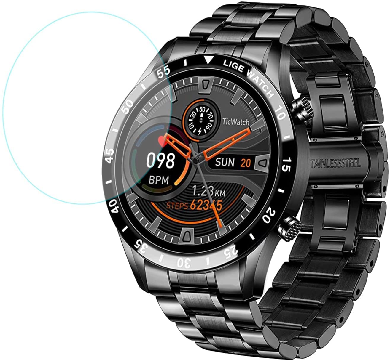 Compatible with LIGE Smart Watch Screen Protector, onetuo 9H Tempered Glass Screen Protector Compatible with LIGE Men Smart Watch-BW00220A (Glass-3 pack)